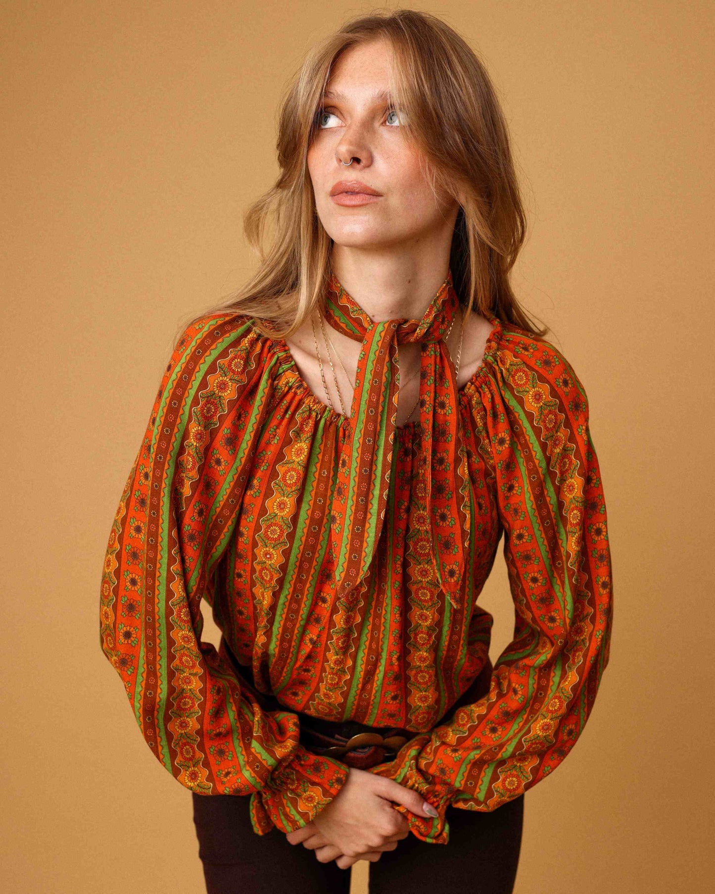 Dolly - Mini Neck Tie - Sunflower Stripe Brown