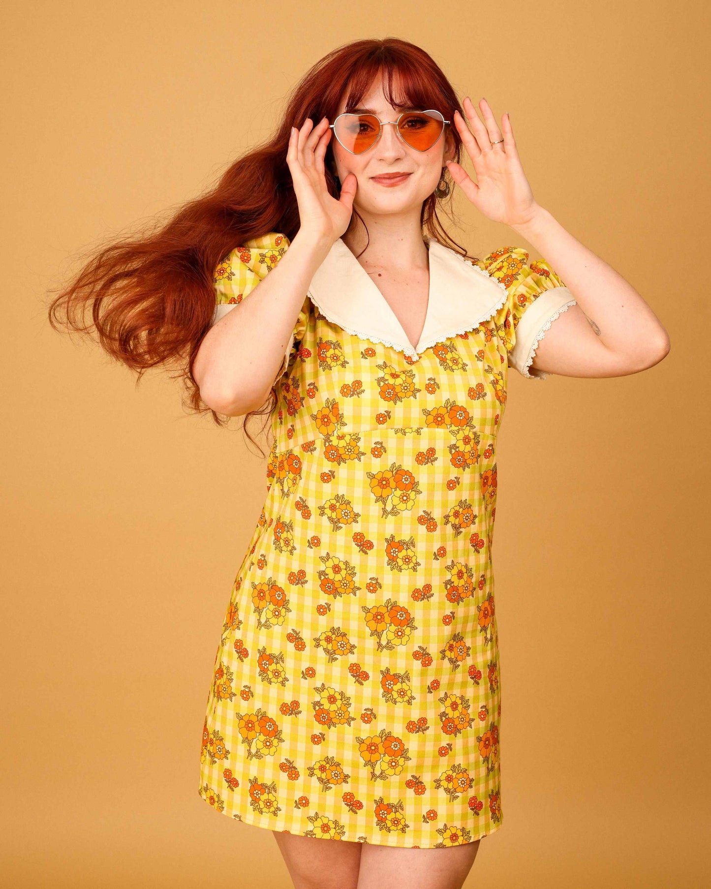 Mary - Frill Collar Mini Dress - Gingham Garden