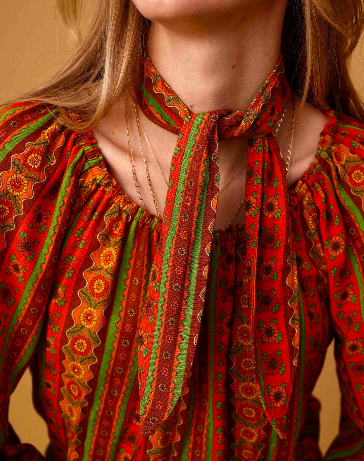 Dolly - Mini Neck Tie - Sunflower Stripe Brown