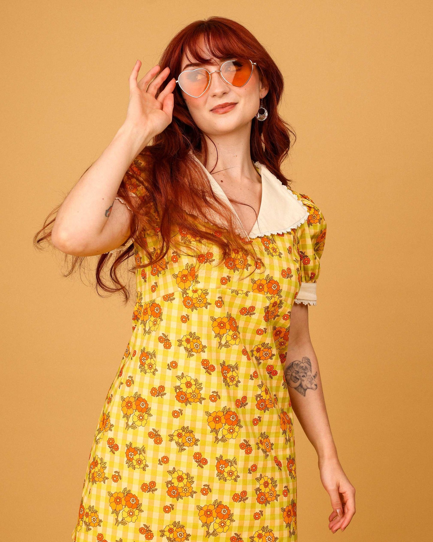 Mary - Frill Collar Mini Dress - Gingham Garden