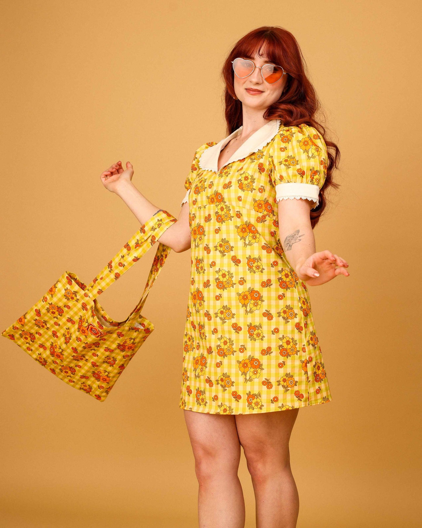 Mary - Frill Collar Mini Dress - Gingham Garden