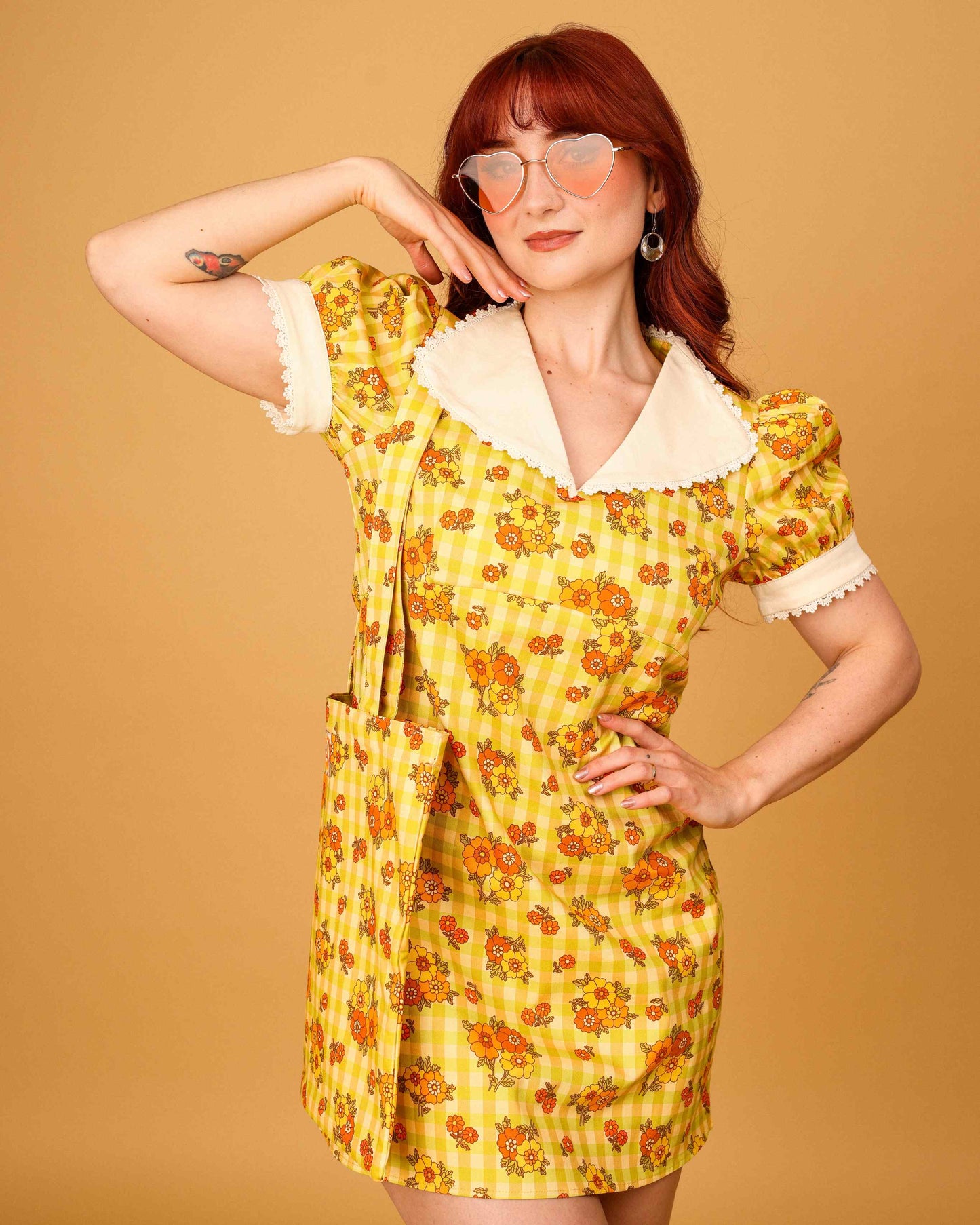 Mary - Frill Collar Mini Dress - Gingham Garden