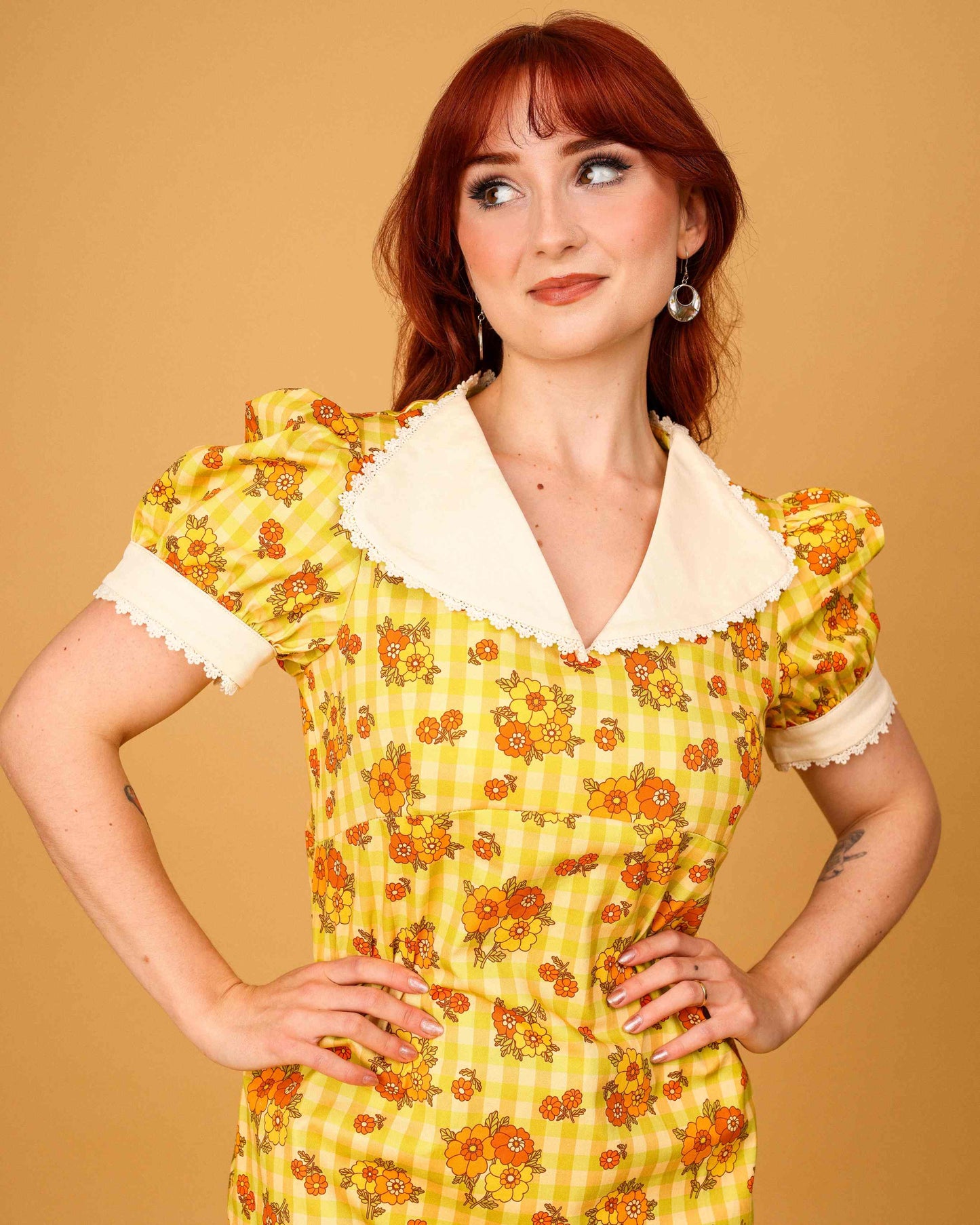 Mary - Frill Collar Mini Dress - Gingham Garden