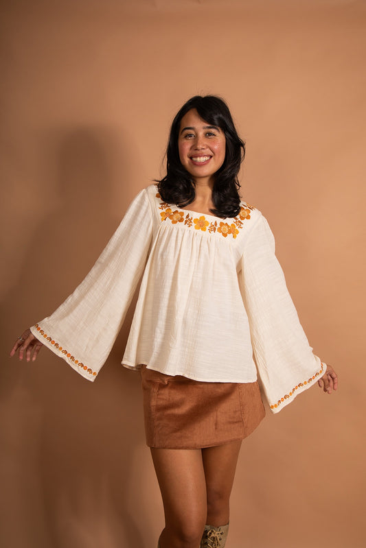 Carmen - Embroidered Flare Sleeve Blouse