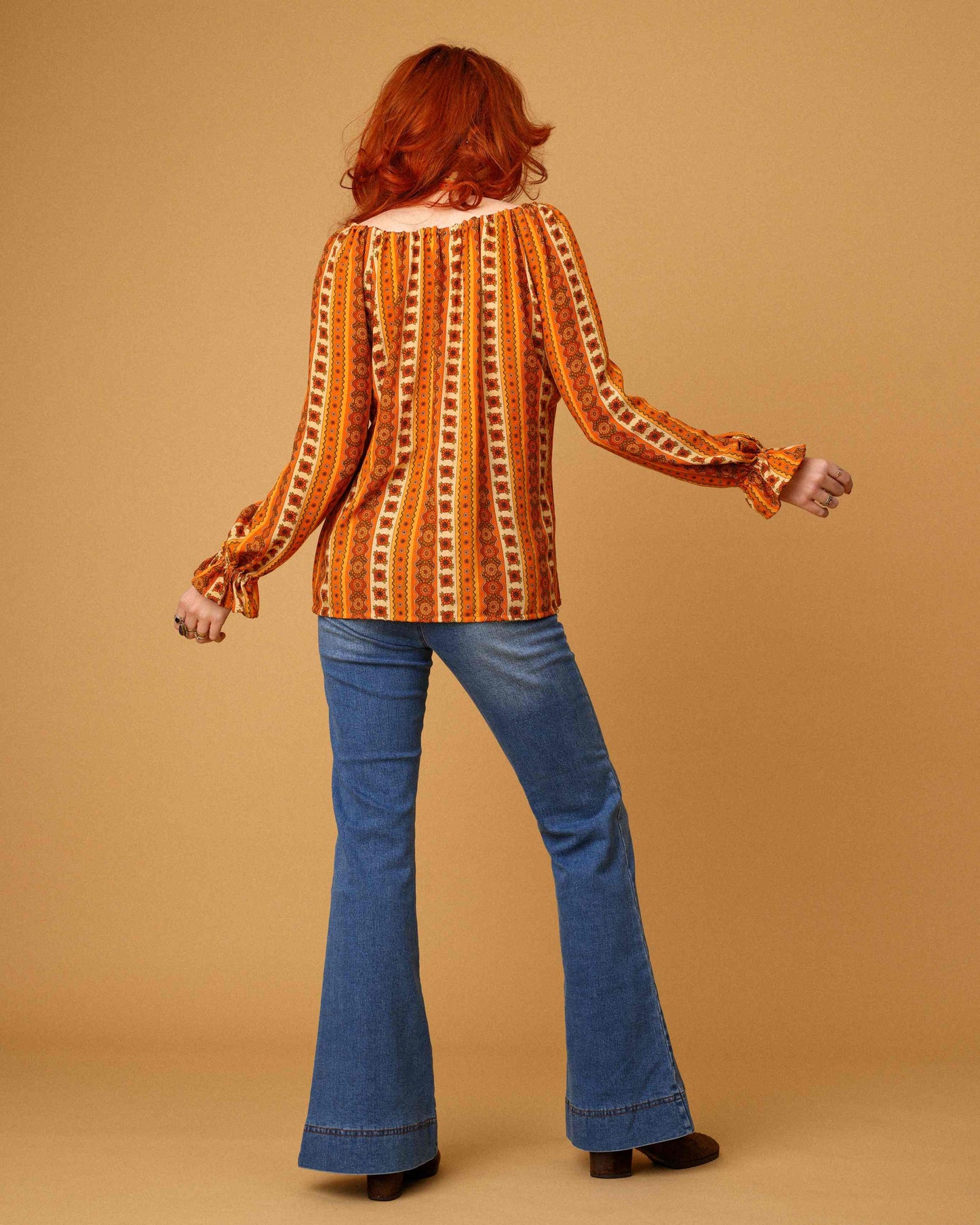 Cass - Peasant Blouse - Sunflower Stripe Tangerine