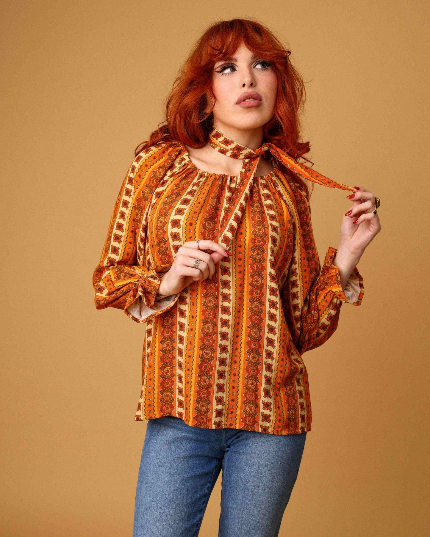 Cass - Peasant Blouse - Sunflower Stripe Tangerine