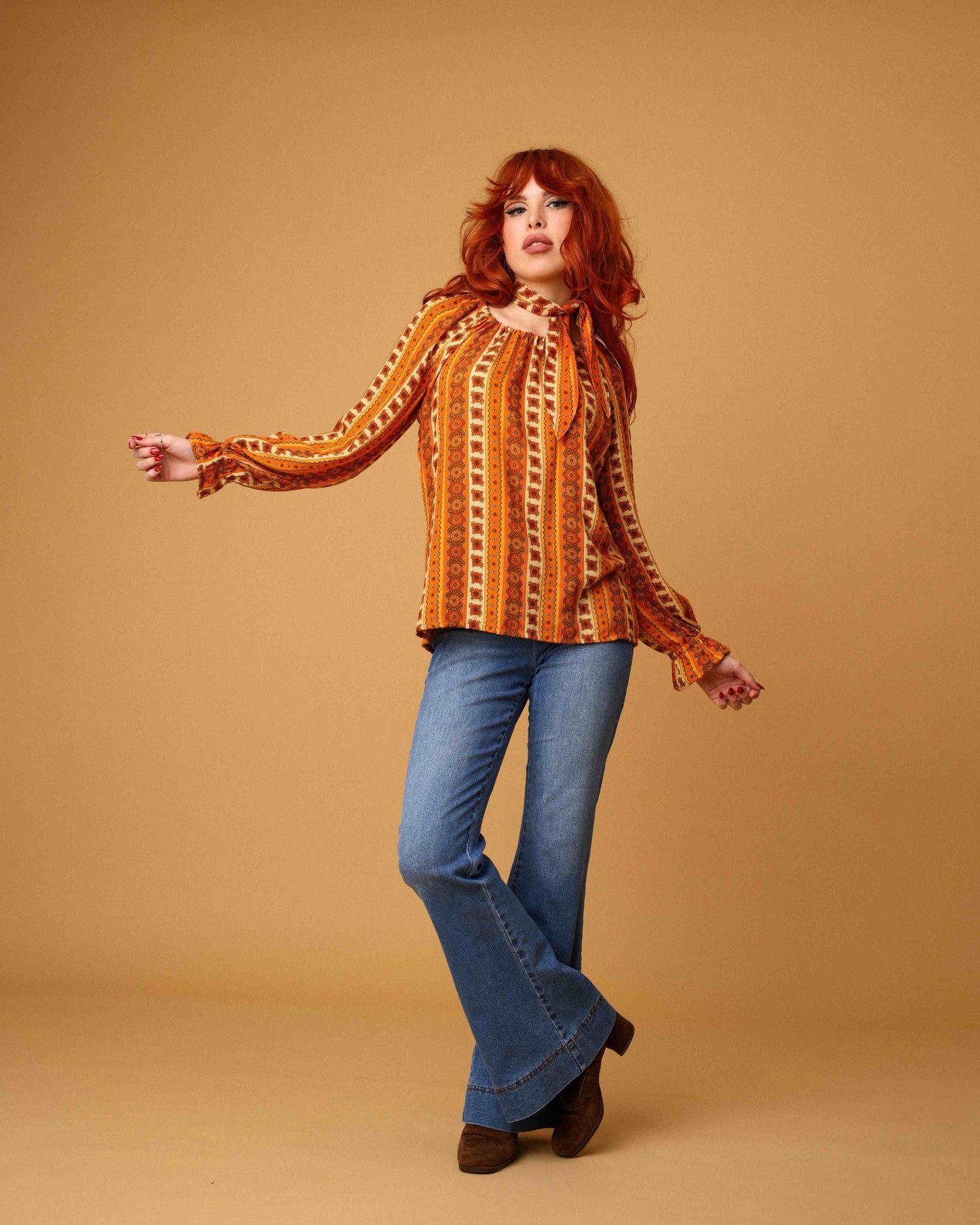 Cass - Peasant Blouse - Sunflower Stripe Tangerine