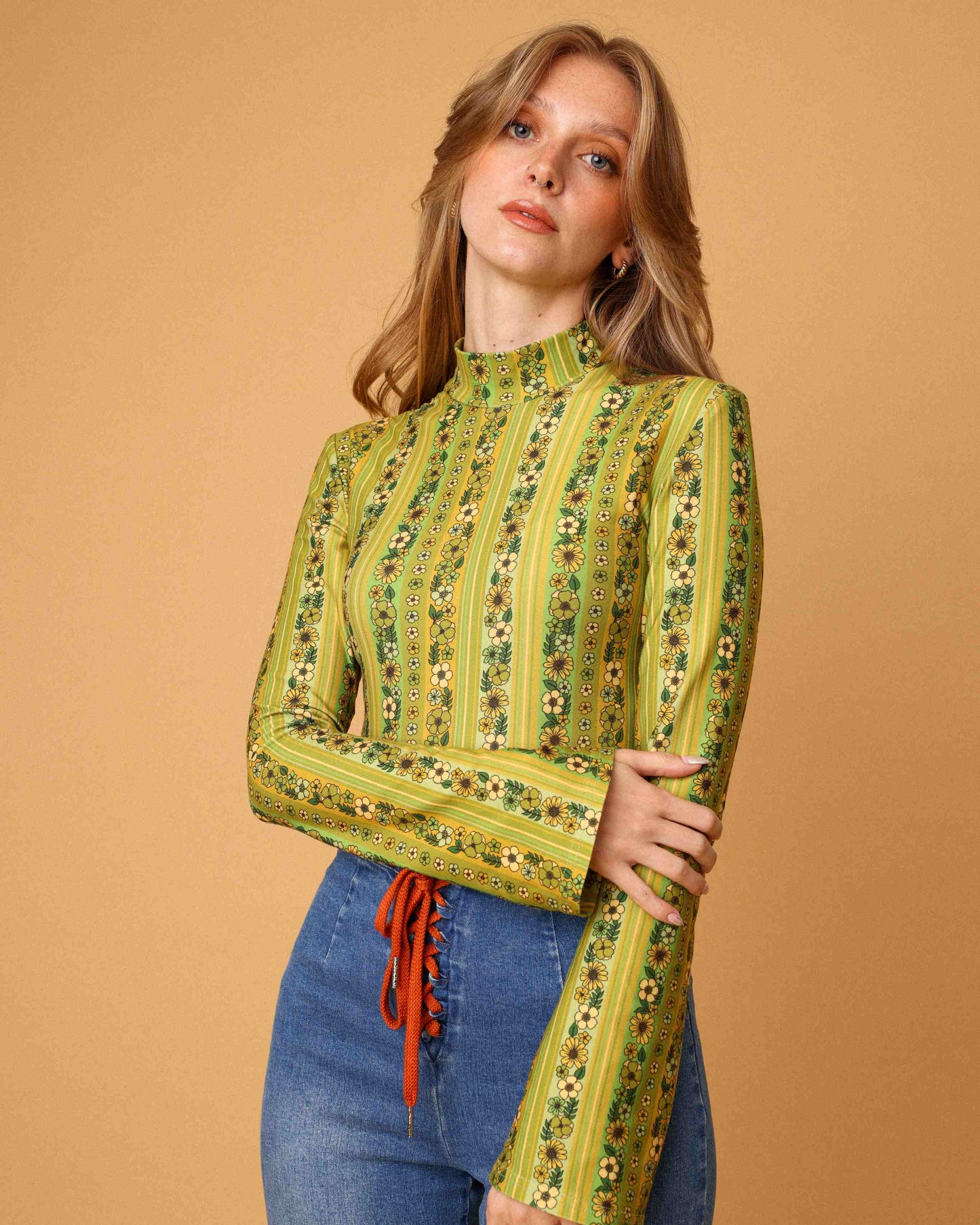 Sharon - Summer of Love - Green - High Neck Top