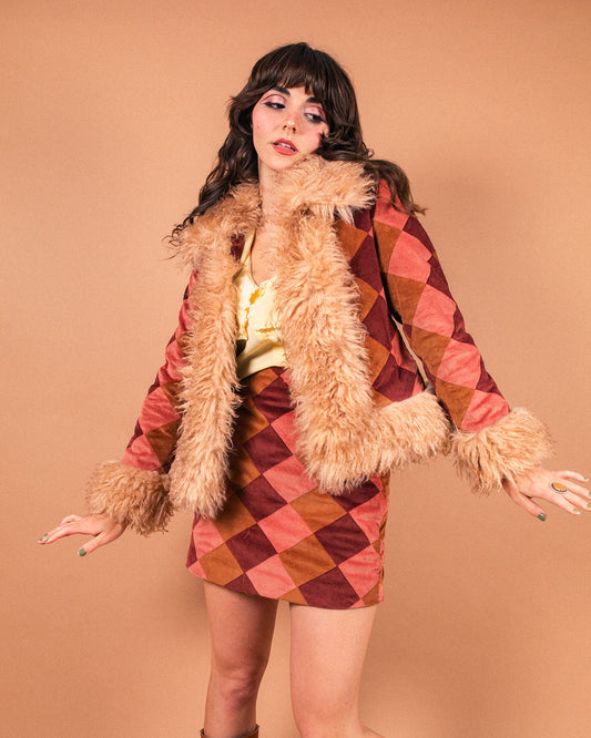 Patchwork Penny - Fur Collar Coat