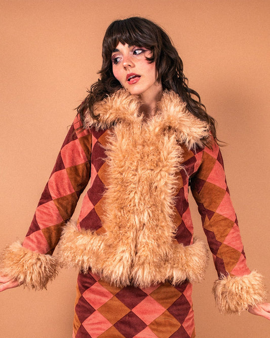 Patchwork Penny - Fur Collar Coat