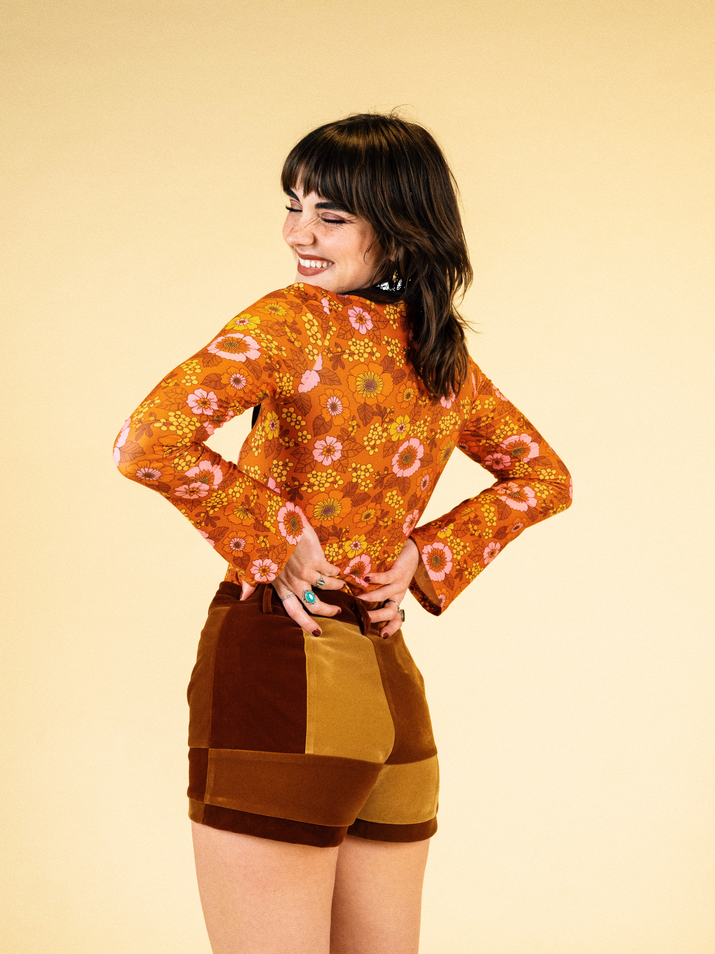 Sharon - Canyon Bloom - Rust - High Neck Top