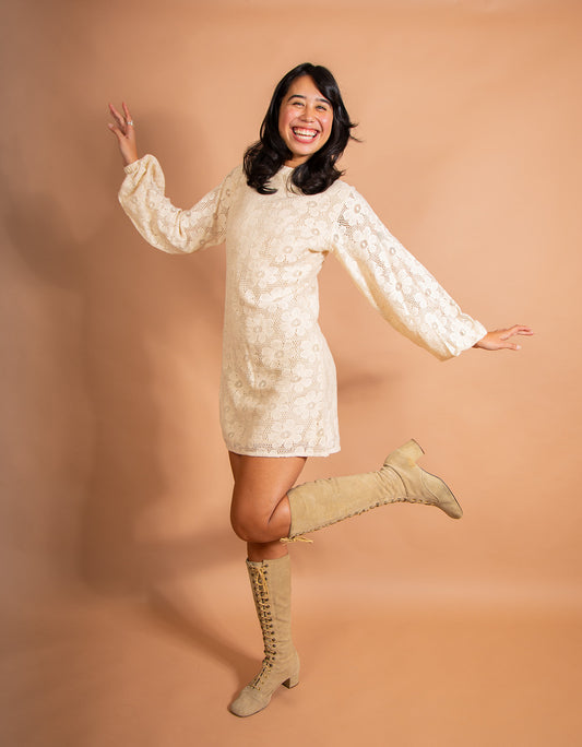 Priscilla - Flower Lace Balloon Sleeve Dress
