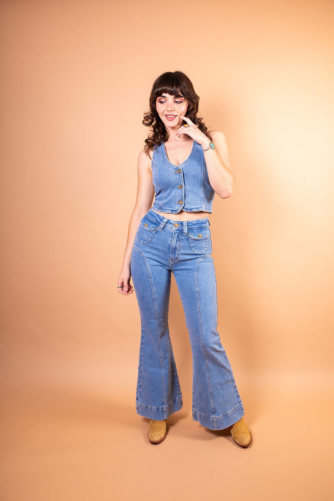 Electric Blues - Patch Pocket Flare Jeans Light Wash