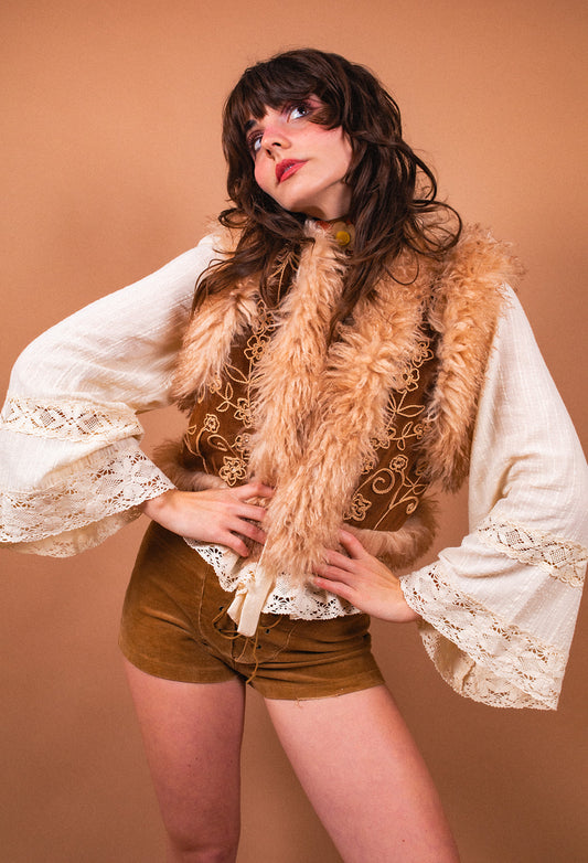 Whiskey - Embroidered Fur Collar Waistcoat