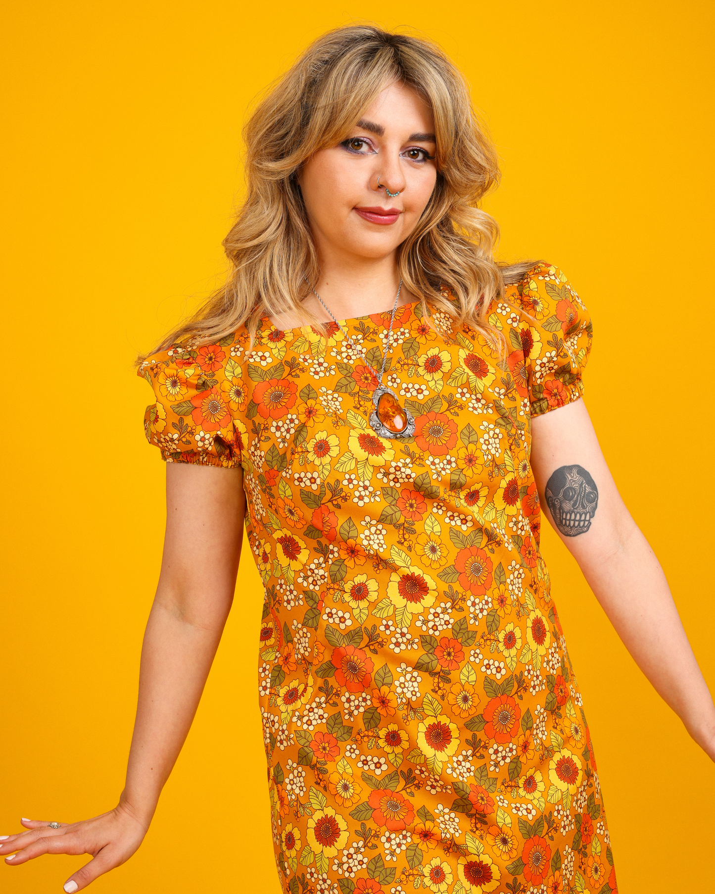Birkin - Puff Sleeve Mini Dress - Canyon Bloom - Gold