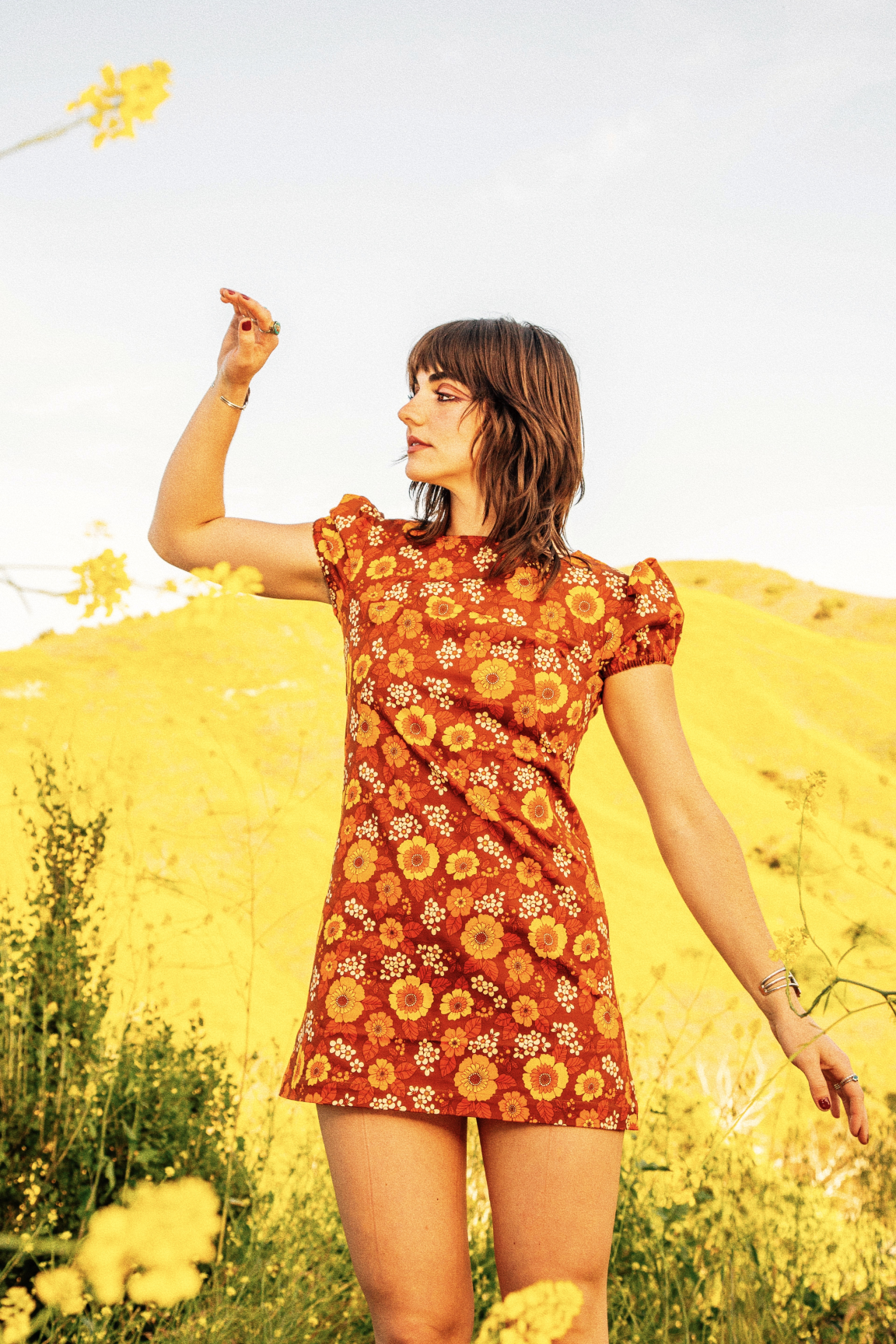 Birkin - Puff Sleeve Mini Dress - Canyon Bloom - Brown