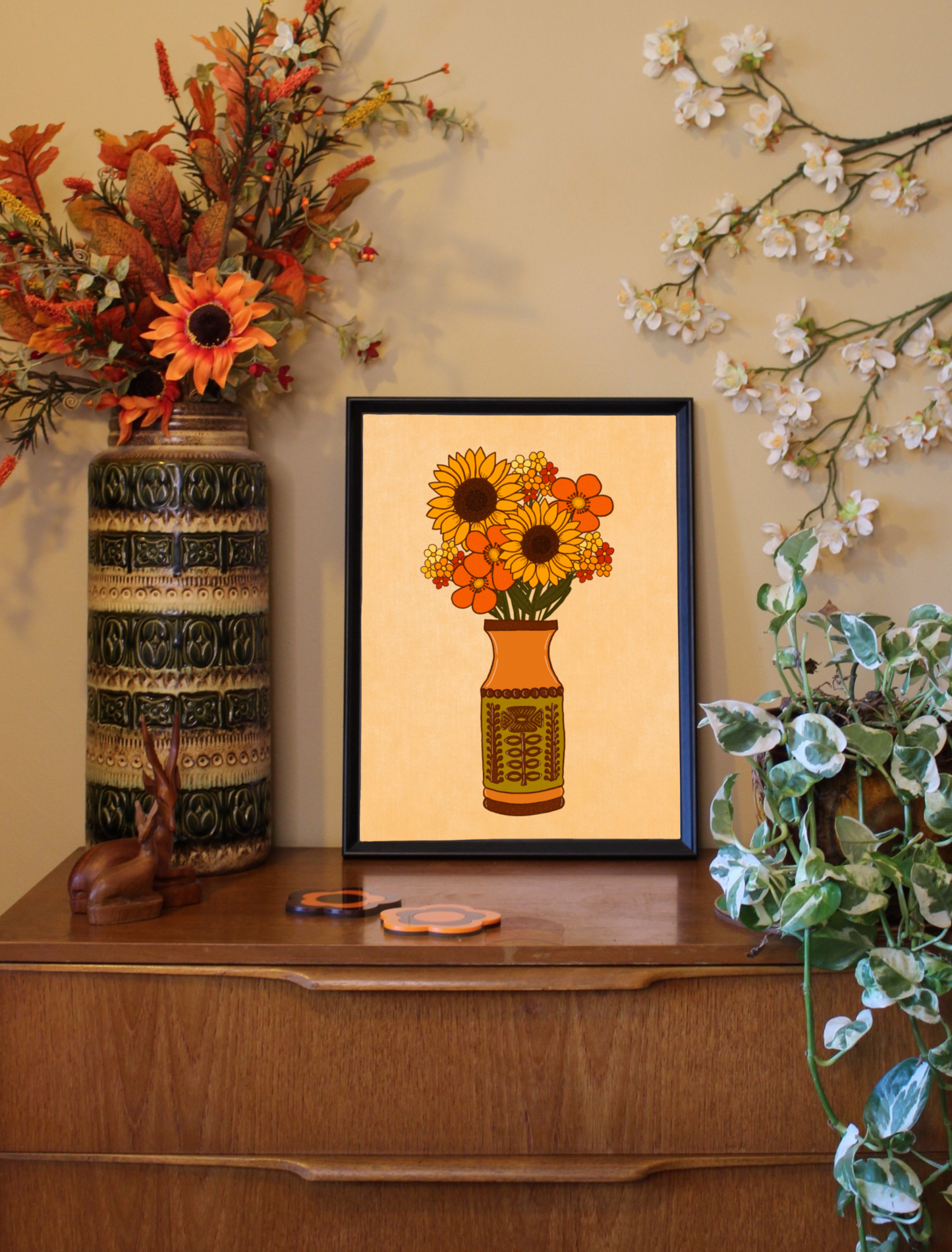 Retro Sunflower Vase - Wall Art - Print