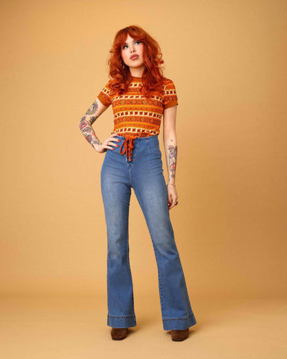 PRE-ORDER Sweet Jane - Denim Lace Front - Flare Jeans