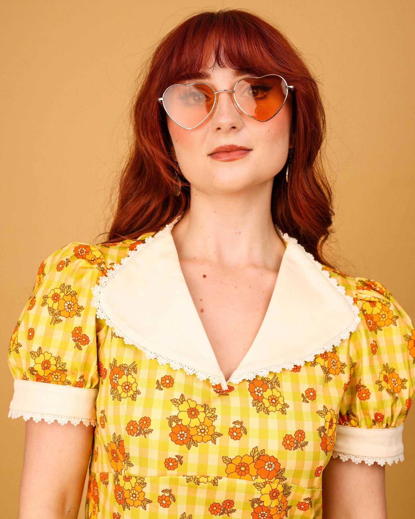 Mary - Frill Collar Mini Dress - Gingham Garden