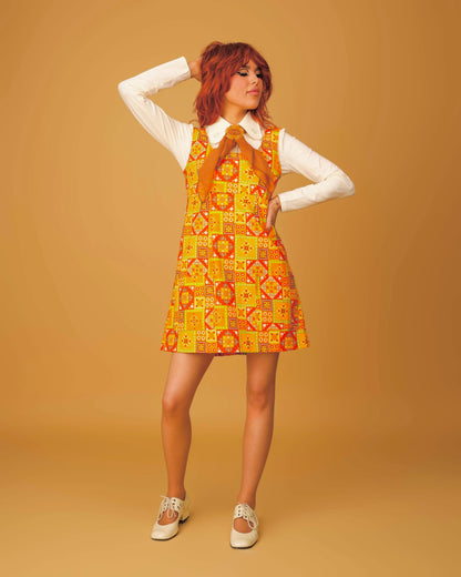 Bonnie - Empire Mini Dress - Flower Patch Orange