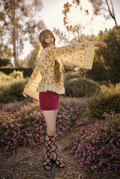 Blossom - Square Neck Lace Tie Top - Wildflower Posy