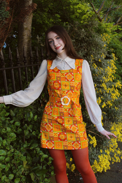 Lola - Pinafore Dress - Flower Patch Orange