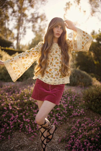 Blossom - Square Neck Lace Tie Top - Wildflower Posy