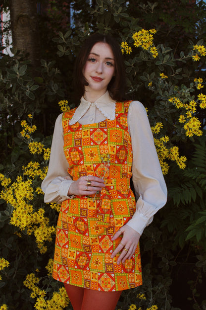 Lola - Pinafore Dress - Flower Patch Orange