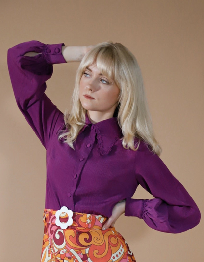 Marianne - Flower Tipped Collar Blouse - Purple