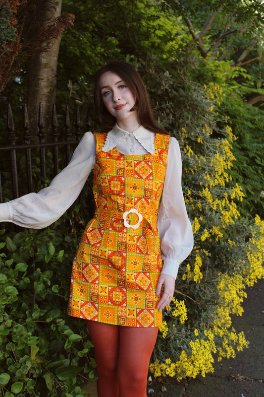 Lola - Pinafore Dress - Flower Patch Orange