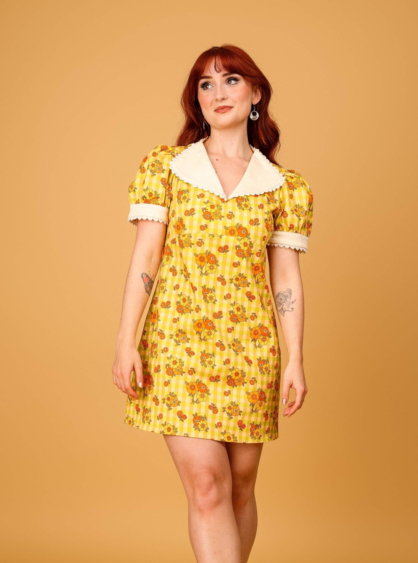 Mary - Frill Collar Mini Dress - Gingham Garden
