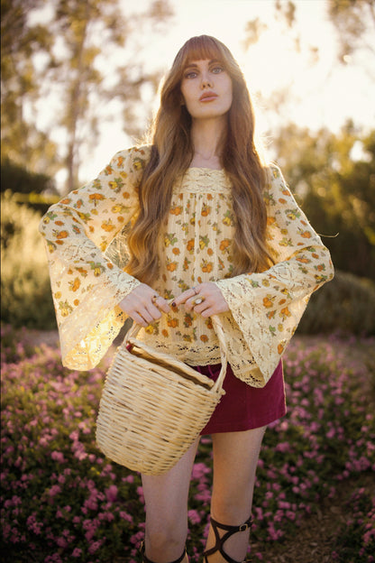 Blossom - Square Neck Lace Tie Top - Wildflower Posy