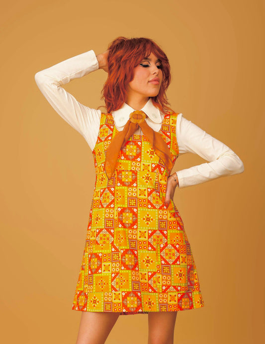 Bonnie - Empire Mini Dress - Flower Patch Orange