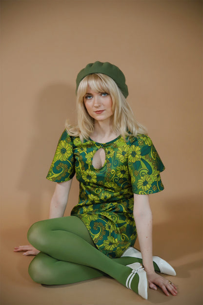 Ivy - Key Hole Angel Sleeve Dress - Green