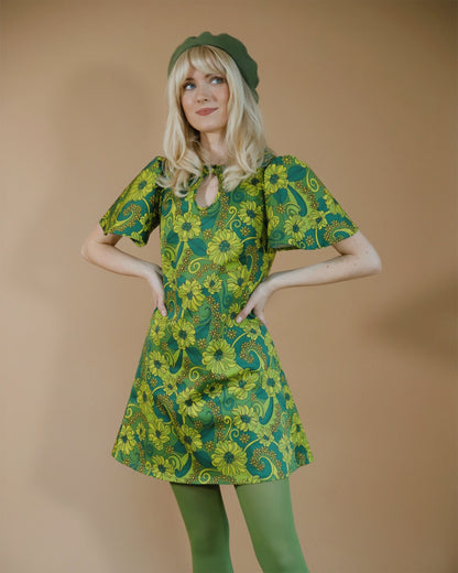 Ivy - Key Hole Angel Sleeve Dress - Green