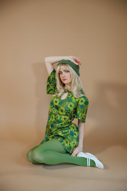 Ivy - Key Hole Angel Sleeve Dress - Green