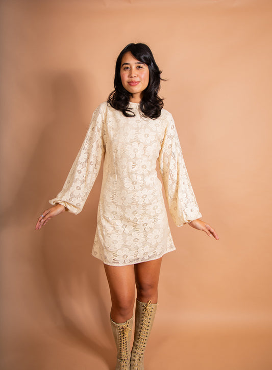 Priscilla - Flower Lace Balloon Sleeve Dress