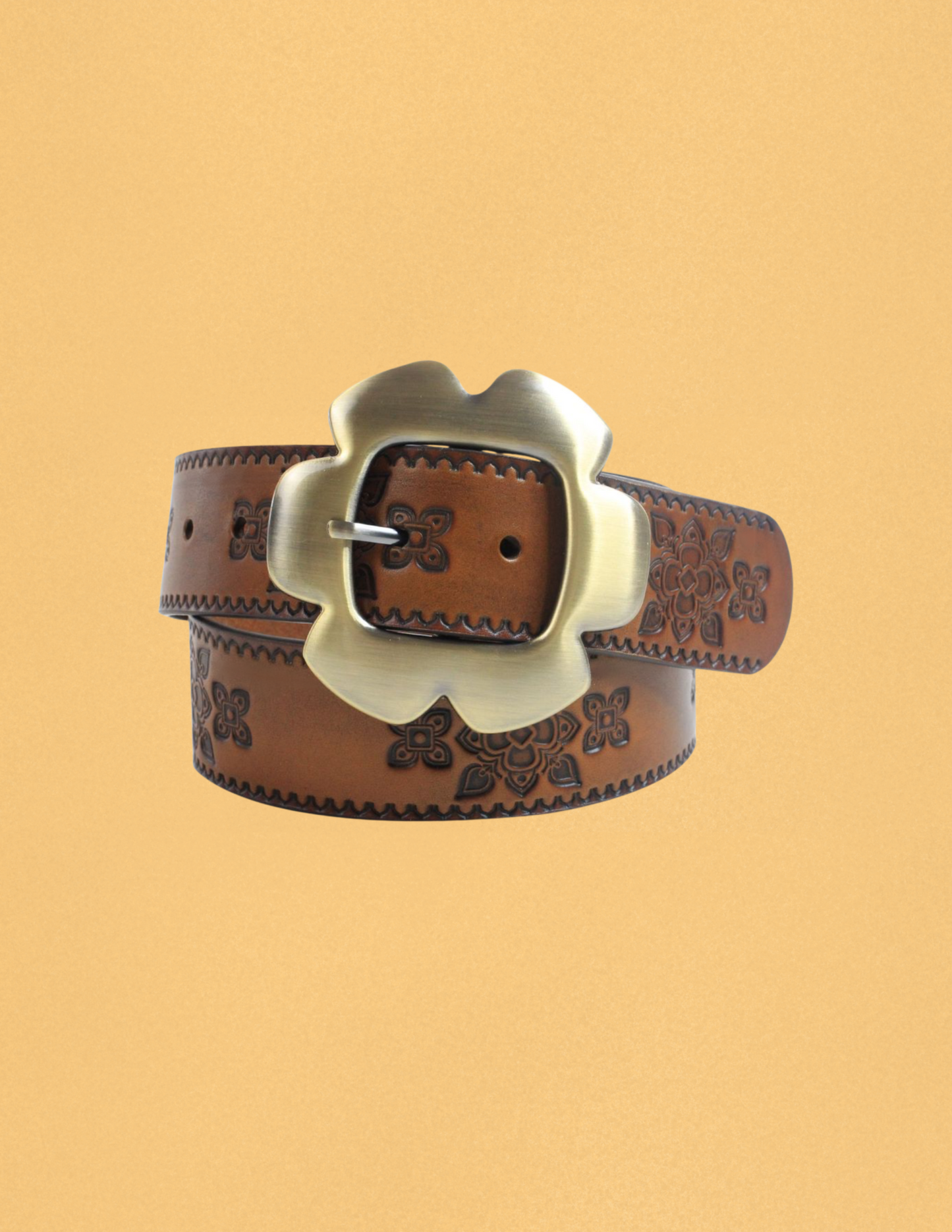 Sundown - Tooled Flower Buckle Belt