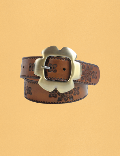 Sundown - Tooled Flower Buckle Belt