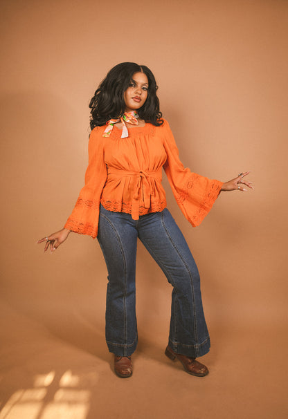 Blossom - Square Neck Vintage Lace Tie Top