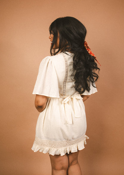 Heather - Cotton Angel Sleeve Lace Dress