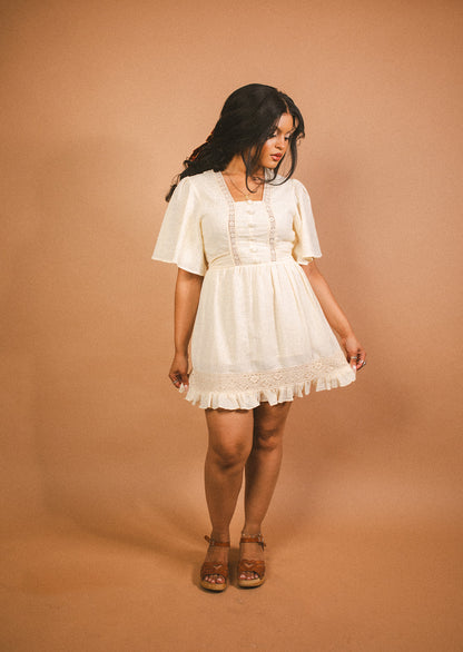 Heather - Cotton Angel Sleeve Lace Dress