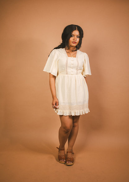 Heather - Cotton Angel Sleeve Lace Dress