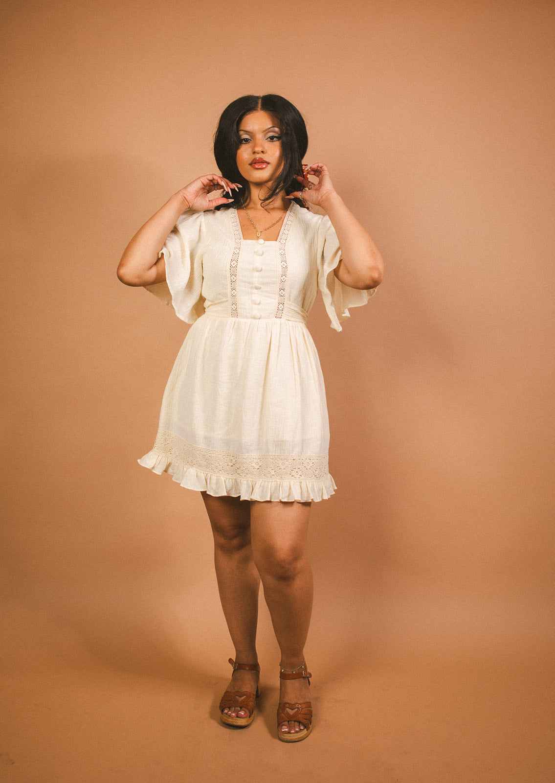 Heather - Cotton Angel Sleeve Lace Dress