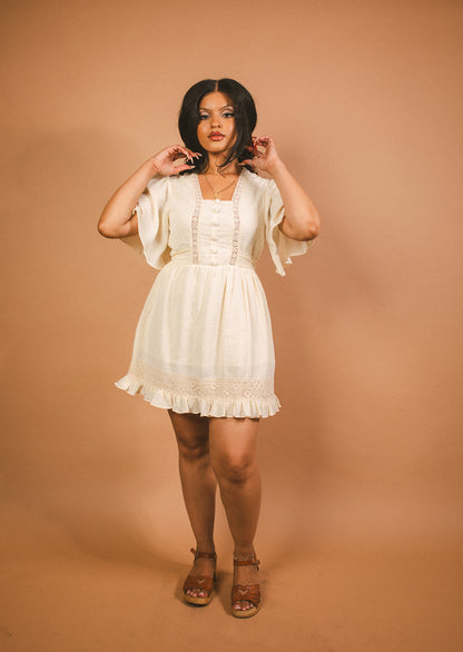 Heather - Cotton Angel Sleeve Lace Dress