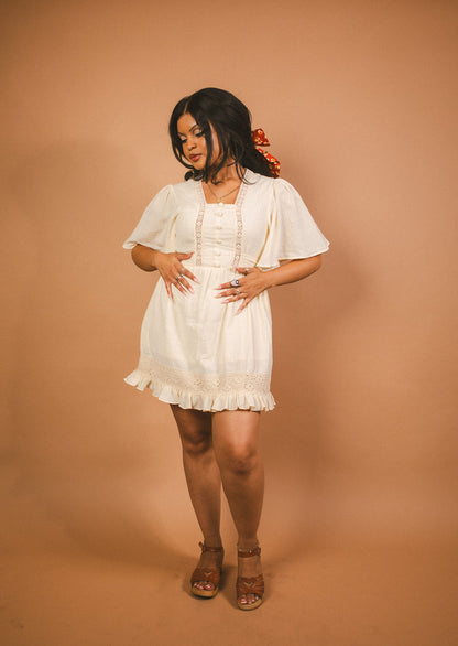Heather - Cotton Angel Sleeve Lace Dress