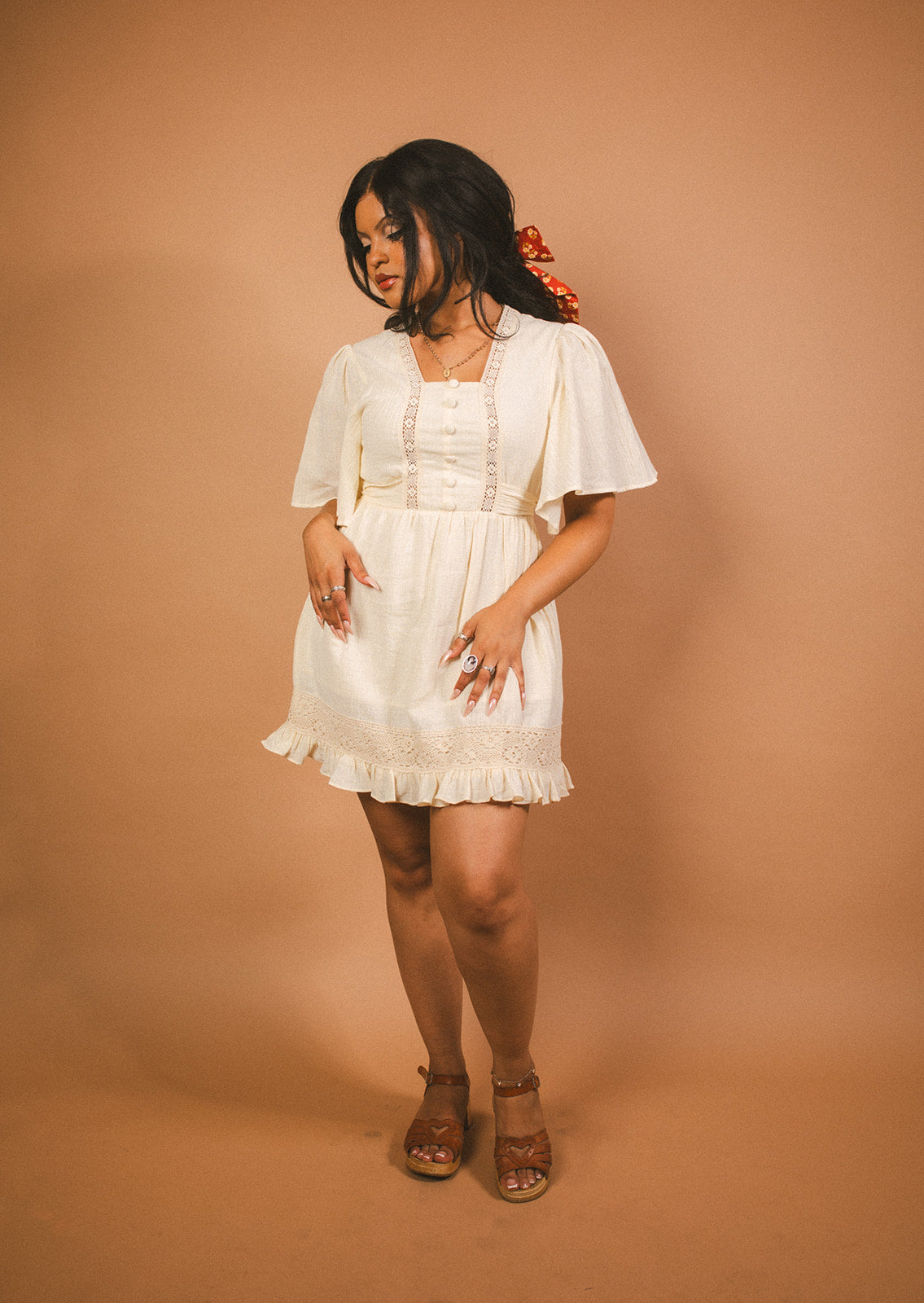 Heather - Cotton Angel Sleeve Lace Dress