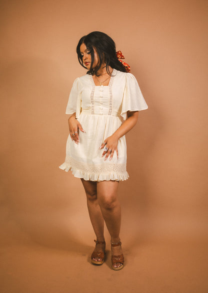 Heather - Cotton Angel Sleeve Lace Dress