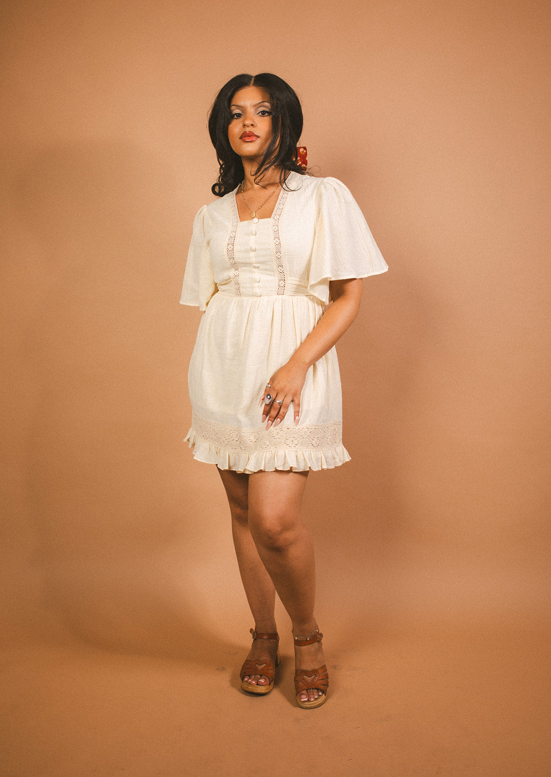 Heather - Cotton Angel Sleeve Lace Dress