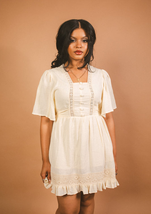 Heather - Cotton Angel Sleeve Lace Dress